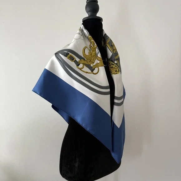 Hermès Brides de Gala Silk Scarf in Royal Blue White & Gold - Picture 7 of 14